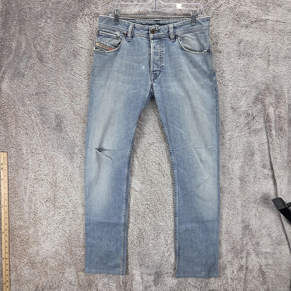 Diesel Jeans Mens 29x34 Blue Zavor Regular Straight Made Italy Altered Hem 0087H
